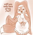  34from1800 big_breasts black_nose breasts canine cleavage clothed clothing english_text female first_person_view fox looking_at_viewer maid_marian mammal pregnant robin_hood_(disney) solo text 