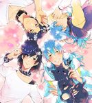  bad_id bad_pixiv_id black_hair blue_eyes blue_hair bug butterfly circle_formation collar dog dramatical_murder dual_persona grin hat headphones headphones_around_neck insect long_hair multiple_boys ren_(dramatical_murder) sei_(dramatical_murder) sei_(hanibani) seragaki_aoba short_hair sleeping smile studded_bracelet studded_collar yellow_eyes 