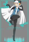  bad_id bad_pixiv_id black_legwear blue_eyes blue_nails blue_skirt bodysuit border borrowed_character breasts character_name collar concentric_circles crane_stance dress electro_emilia grey_background headgear hex_grid hime_cut knees legs long_hair medium_breasts microdress nail_polish original panties panties_over_pantyhose pantyhose sakana_kouzi sidelocks skirt solo standing standing_on_one_leg thighs tiptoes underwear v-neck very_long_hair white_hair 