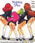  4girls ass bottomless english food from_behind fruit hanasaki_momoko multiple_girls peach peeing photoshop scarlet_ohara tamano_hinagiku tanima_yuri text uncensored uniform upskirt wedding wedding_peach 