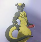  anthro aresues blue_eyes butt canine erection hair hybrid knot looking_at_viewer male mammal mustelid nude otter penis plain_background solo standing ursofofinho vein 