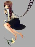  arm_support bad_id bad_pixiv_id banned_artist barefoot braid brown_hair chain collar copyright_request flower full_body lily_(flower) long_hair looking_at_viewer school_uniform serafuku sitting skirt solo yoshii 