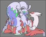  blue_eyes blush butt butt_grab chubby dragon dripping drooling duo female goo goodra green_eyes grey_background hand_holding kissing latias legendary_pok&#233;mon lesbian mise misericorde nintendo plain_background pok&#233;mon pok&eacute;mon pussy pussy_juice saliva slime slug tongue tongue_out tribadism video_games wings 