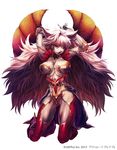  armor arms_behind_back bahamut_brave banned_artist bikini_armor breasts copyright_name fingernails kneeling large_breasts lipstick long_hair looking_at_viewer makeup muscle sharp_fingernails simple_background solo very_long_hair white_hair wings yoshii 