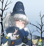  artist_name blush brown_hair closed_eyes coat colorized earmuffs gloves green_hair grey_eyes grey_hair hat heater mononobe_no_futo multiple_girls mundane_utility ponytail scarf signature smile smug snow soga_no_tojiko space_jin tate_eboshi touhou toyosatomimi_no_miko tree 