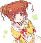  :d clover dokidoki!_precure double_bun four-leaf_clover index_finger_raised open_mouth orange_eyes orange_hair precure simple_background sketch smile solo white_background yotsuba_alice yukiwo 