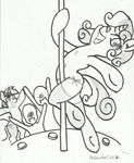  anibaruthecat anthro anthrofied black_and_white cub cutie_mark dancing equine female feral friendship_is_magic fur group hair horn horse human legwear long_hair male mammal monochrome my_little_pony one_eye_closed open_mouth original_character pole pole_dancing pony sketch smile stockings sweetie_belle_(mlp) tongue unicorn wink young 
