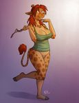  amber_eyes anthro bottomless breasts cleavage clothed clothing female ginger_hair giraffe kadath mammal panties piercing pussy puzzle_(character) shirt solo spots standing tank_top underwear vest 
