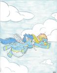  big_belly cloud clouds duo equine exhausted female feral flying friendship_is_magic horse male male_pregnancy mammal my_little_pony outside pegasus pony pregnant quizzical skinsuit sky soarin_(mlp) spitfire spitfire_(mlp) traditional_media wad wings wonderbolts_(mlp) 
