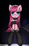  blue_eyes clothed clothing collar cutie_mark empty_eyes equine female feral friendship_is_magic fur gamermac hair horse leash legwear long_hair looking_at_viewer maid maid_uniform mammal my_little_pony open_mouth panties pillow pink_fur pink_hair pinkamena_(mlp) pinkie_pie_(mlp) pony solo stockings strait_hair tongue tube_top underwear warmers 