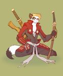 boneitis ferret fur gun hair male mammal mustelid orange_hair ranged_weapon samurai solo sword weapon white_fur 