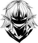  bared_teeth evil_grin evil_smile face greyscale grin horn hoshiguma_yuugi long_hair monochrome no_pupils pointy_ears rape_face shaded_face sharp_teeth sketch smile solo space_jin teeth touhou veins 