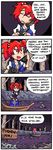 4koma bare_tree boat breasts cleavage comic commentary corded_phone dress finnish hair_bobbles hair_ornament large_breasts onozuka_komachi phone red_eyes red_hair river rotary_phone setz sign skull solo standing touhou translated tree two_side_up watercraft 