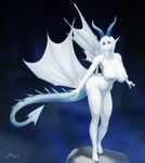  areola big_breasts blue_nipples breasts claws dragon female hair hindpaw horn huge_breasts jessica_elwood long_hair looking_at_viewer navel nipples nude paws pink_eyes pointy_ears reptile scalie solo spikes standing thighs white_hair white_lips white_skin wide_hips wings 