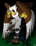  avian bald_eagle bird blush catmonkshiro cleats clothing drink eagle energy_drink equine feathers field football football_player grass hippogryph hooves horse_tail male mammal pheagle philadelphia_eagles scales shorts talons torn_clothing transformation uniform 