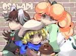  :o blonde_hair brick_wall brown_eyes brown_hair chitose_(osawari_tantei) copyright_name curly_hair multicolored_hair multiple_girls nameko_(osawari_tantei) open_mouth orange_hair osawari_tantei ozawa_rina penelope smile two-tone_hair yucca_(you) 