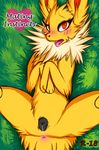  anatomically_correct anatomically_correct_pussy animal_genitalia anus blush candyfoxy canine_pussy comic comic_cover eeveelution female feral grass jolteon lying nintendo on_back outside pok&#233;mon pok&eacute;mon pussy pussy_juice solo spread_legs spreading tongue tongue_out video_games 