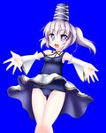  blush highres kanarai_taru mononobe_no_futo open_mouth outstretched_arms school_swimsuit skirt smile solo swimsuit swimsuit_under_clothes touhou 