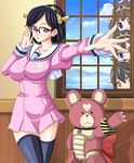  adjusting_eyewear alternate_costume aoki_hagane_no_arpeggio bare_shoulders beargguy_iii black_hair black_legwear blue_eyes blush breasts brown_hair cosplay detached_sleeves dress glasses gundam gundam_build_fighters gunpla hairband haruna_(kantai_collection) hiei_(kantai_collection) highres japanese_clothes kantai_collection kirishima_(aoki_hagane_no_arpeggio) kirishima_(kantai_collection) kongou_(kantai_collection) kousaka_china kousaka_china_(cosplay) large_breasts long_hair multiple_girls namesake open_mouth over-rim_eyewear pantyhose red-framed_eyewear season_connection semi-rimless_eyewear seraphina short_hair skirt smile window yellow_eyes yotarou_(aoki_hagane_no_arpeggio) 