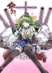  ;p adapted_costume black_legwear boots cannon cosplay green_hair hair_ornament haruna_(kantai_collection) haruna_(kantai_collection)_(cosplay) kantai_collection kochiya_sanae long_hair long_sleeves nontraditional_miko one_eye_closed ribbon-trimmed_sleeves ribbon_trim seiyuu_connection shirt skirt smile solo takana_shinno thigh_boots thighhighs tongue tongue_out touhou touyama_nao wide_sleeves yellow_eyes zettai_ryouiki 