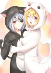  animal_costume animal_ears aoi_usagi bad_id bad_pixiv_id blonde_hair blush cat_ears cat_tail charlotte_dunois error eye_contact hood hoodie infinite_stratos laura_bodewig looking_at_another looking_at_viewer multiple_girls open_mouth paw_pose red_eyes tail 