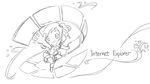  :d aizawa_inori chibi collateral_damage_studios copyright_name greyscale internet_explorer looking_at_viewer machinery monochrome open_mouth outstretched_arm personification scroll simple_background sketch skirt smile solo waha_(artist) white_background 