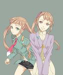  brown_hair elle_mel_martha green_eyes lal_mel_martha miho_(mi) mother_and_daughter multiple_girls navel necktie older purple_eyes short_shorts shorts side_ponytail tales_of_(series) tales_of_xillia tales_of_xillia_2 twintails 