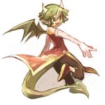  china_dress chinese_clothes draco_centauros dragon_girl dragon_horns dragon_tail dragon_wings dress elbow_gloves gloves green_hair green_wings horns karatou madou_monogatari pants puyopuyo shoes short_hair solo tail white_gloves wings 