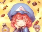  :d amanojaku bad_id bad_pixiv_id bat blue_dress candy closed_eyes cookie cookie_(touhou) dress food green_dress hair_ribbon halloween hand_on_own_cheek happy hat jack-o'-lantern konpaku_youmu multiple_girls open_mouth pink_hair ribbon saigyouji_yuyuko silver_hair smile touhou triangular_headpiece yellow_eyes 