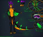  amphibian dark_skin eliana-asato fin fins glowing green_penis hair invalid_color lizard male mask model_sheet orange_eyes orange_skin penis purple_hair reptile salamander scalie short_hair spines violet_hair wings 