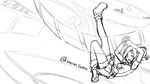  aizawa_inori belt collateral_damage_studios copyright_name elbow_gloves fingerless_gloves freckles gloves greyscale internet_explorer leg_up looking_at_viewer monochrome open_mouth personification screen simple_background single_glove sketch skirt socks solo thighhighs waha_(artist) white_background zero_gravity zettai_ryouiki 
