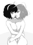  2girls after_kiss arm arms ass ass_grab bare_shoulders blush breast_press breasts eye_contact female hair_ribbon hairband hug jadf kami_nomi_zo_shiru_sekai kiss large_breasts looking_at_another monochrome multiple_girls nakagawa_kanon nude open_mouth ribbon saliva saliva_trail short_hair sideboob symmetrical_docking takahara_ayumi tongue yuri 