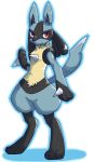  ambiguous_gender anthro black_fur blue_fur canine chiji full_body fur happy hi_res invalid_tag lucario mammal nintendo nude pok&eacute;mon pok&eacute;mon_(species) red_eyes simple_background smile solo standing video_games white_background 