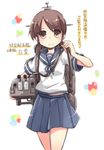  brown_eyes brown_hair cannon kantai_collection pleated_skirt school_uniform serafuku shirayuki_(kantai_collection) skirt solo translated turret twintails viva!! 