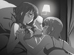  bed blush bra bra_pull breast_sucking breasts eye_contact holding_hands lamp long_hair looking_at_another md5_mismatch medium_breasts monochrome multiple_girls original pillow short_hair underwear utsuki yuri 