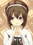  bob_cut brown_eyes brown_hair hagiwara_yukiho hands_together hat idolmaster idolmaster_(classic) smile solo tsukimura 