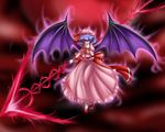  aura bat_wings blood blood_on_face blood_on_fingers bloody_clothes blue_hair finger_licking finger_to_mouth highres licking matelia red_eyes remilia_scarlet short_hair spear_the_gungnir touhou wings 