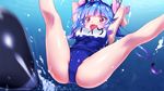  blue_hair blush breasts hair_ornament hair_ribbon i-19_(kantai_collection) kantai_collection kneepits large_breasts long_hair multicolored_hair one-piece_swimsuit open_mouth red_eyes ribbon school_swimsuit solo spread_legs swimsuit torpedo twintails underwater yuto_(dialique) 