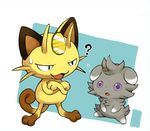  !! ? artist_request espurr konanbo meowth nintendo no_humans open_mouth pokemon pokemon_(game) pokemon_xy purple_eyes sweat tongue 