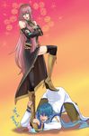  1girl bad_id bad_pixiv_id blue_eyes boots crossed_arms femdom food ice_cream kaito knee_boots long_hair megurine_luka nayu pink_hair thighhighs top-down_bottom-up vocaloid 