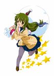  clannad green_hair hat hikarizaka_private_high_school_uniform ibuki_fuuko long_hair nisemon pantyhose party_hat sack school_uniform solo yellow_eyes 