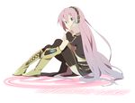  blue_eyes boots gradient_hair hayato_(meromoni) knee_boots long_hair megurine_luka multicolored_hair pink_hair sitting solo thighhighs vocaloid 