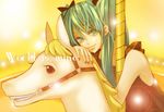  carousel coma_(fginiy) green_hair hair_ribbon hatsune_miku long_hair ribbon solo vocaloid world_is_mine_(vocaloid) 