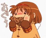  chibi coat eating food full_mouth hairband kanon mittens nekokun o_o orange_hair pun solo taiyaki tsukimiya_ayu uguu~ wagashi wings 