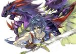  blue_hair breath_of_fire breath_of_fire_ii dragon green_eyes kaiser_dragon male_focus ryuu_(breath_of_fire_ii) ryuu_(mat_hin) solo sword weapon 