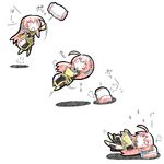  :3 =_= blush_stickers chibi detached_sleeves hairband jumping long_hair megurine_luka murata navel open_mouth pillow pink_hair sequential sleeping throwing translated triangle_mouth vocaloid |_| 