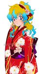  1girl 2009 bad_id bad_pixiv_id cloud_hair flower hairband japanese_clothes kimono kiui long_hair multicolored_hair new_year nia_teppelin ponytail rose solo tengen_toppa_gurren_lagann 
