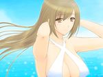  arms_up bikini breasts brown_hair cleavage day halter_top halterneck large_breasts long_hair minami-ke minami_haruka rezel_craft solo swimsuit 