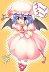  bat_wings blue_hair hat musical_note open_mouth red_eyes remilia_scarlet shoes solo takeda_aranobu touhou wings 