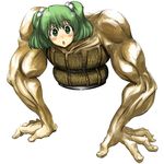  :o arm_support blush_stickers bucket face green_eyes green_hair hair_bobbles hair_ornament hands in_bucket in_container kisume lowres muscle neichiru solo touhou twintails what 